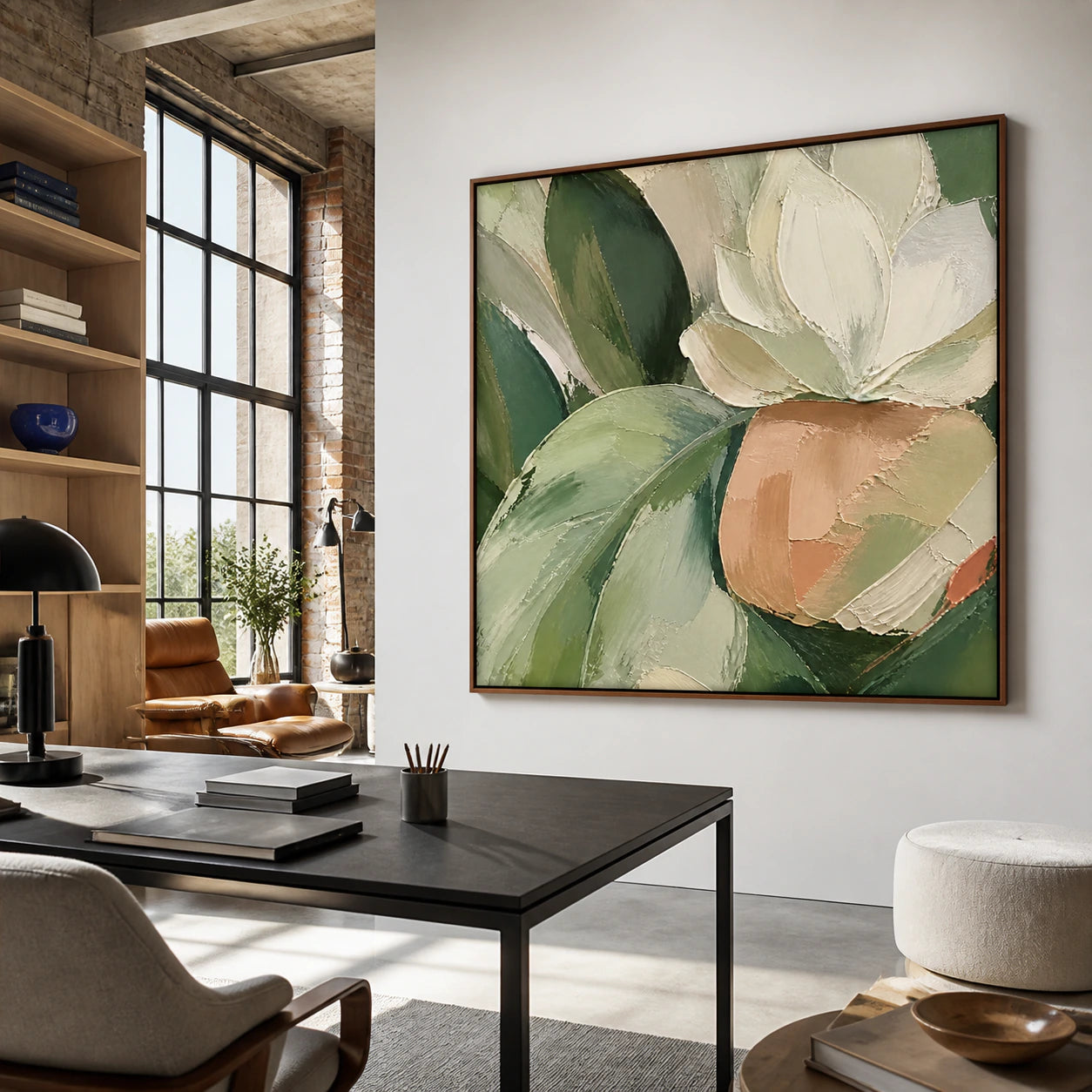 Verdant-Contour as the focal point of an airy home office reading space.