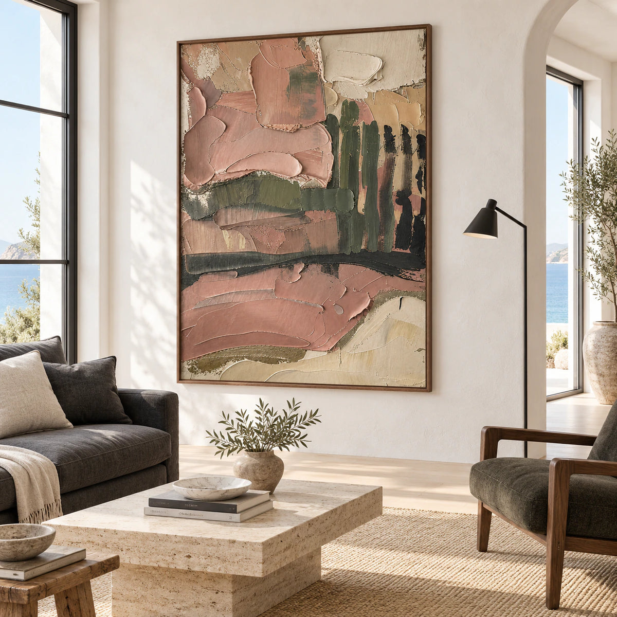 Verdant-Embankment as the focal artwork in a bright contemporary living room.