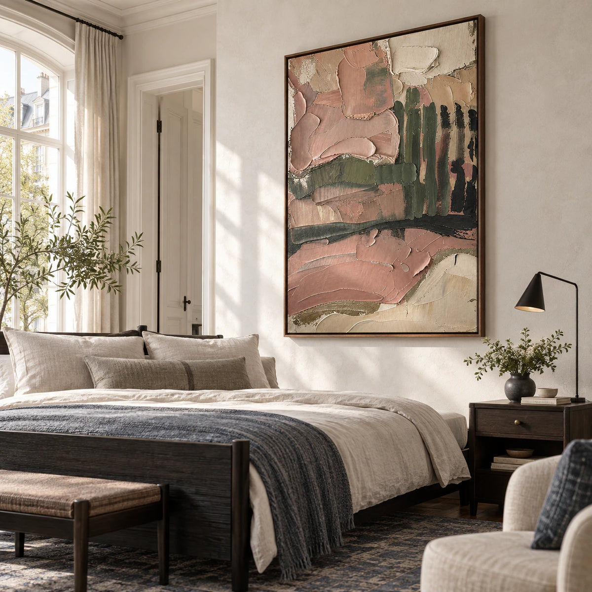 Verdant-Embankment as a tactile focal point in a quiet, light-filled bedroom.