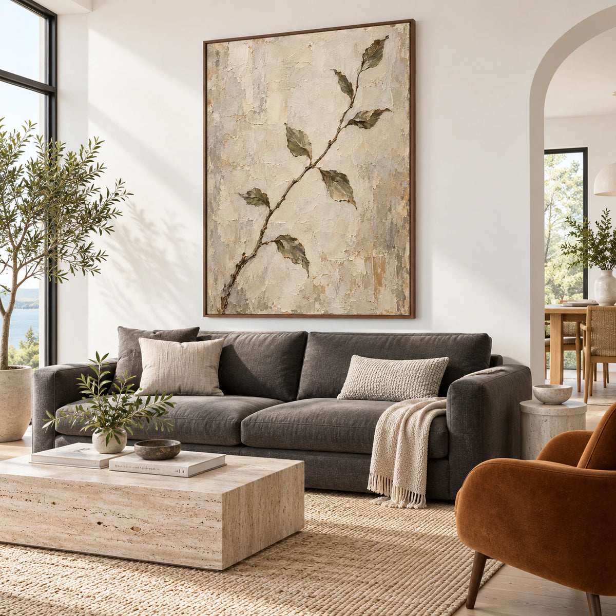 Verdant-Relic as the focal artwork in a bright contemporary living room.