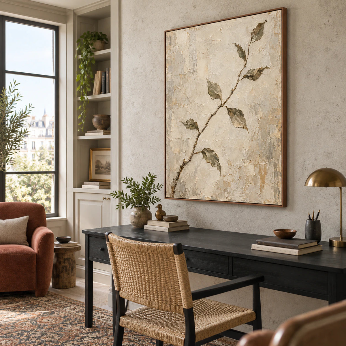 Verdant-Relic featured in an airy reading and home office space.