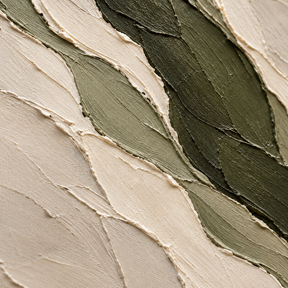 Verdant-Relief oil painting brushwork and impasto detail photographed from an oblique side angle