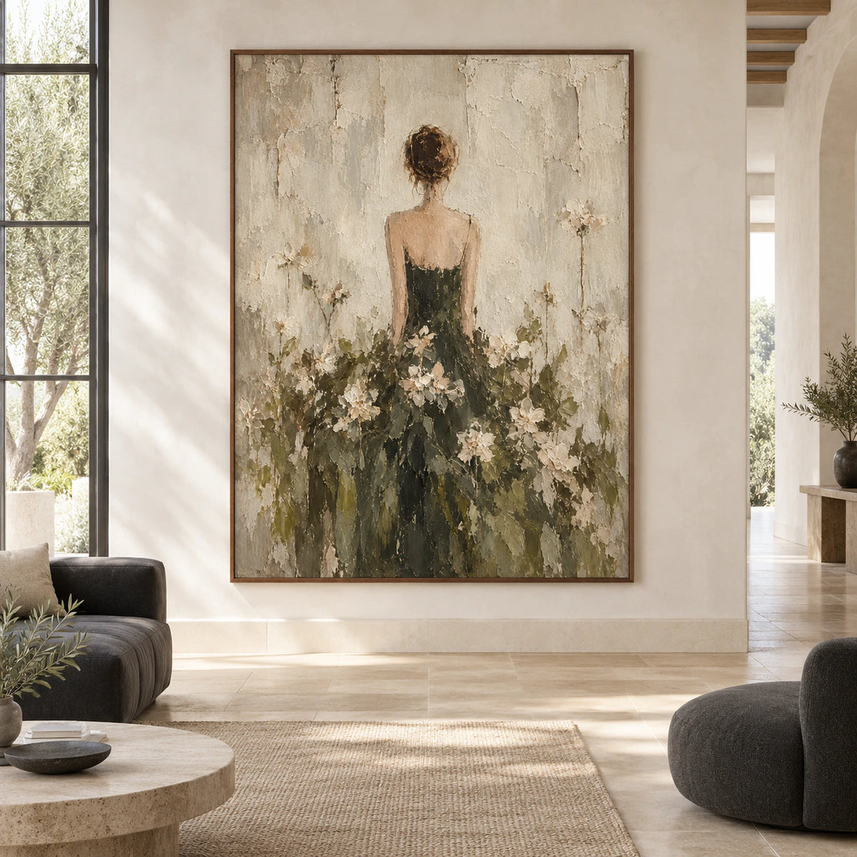 Verdant-Reverie displayed at large scale in a bright architectural living space, viewed perfectly straight-on.