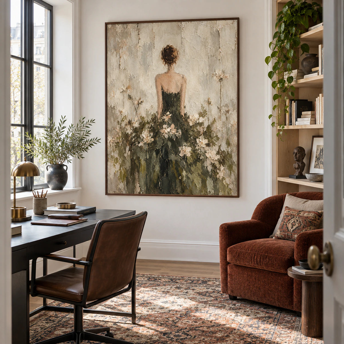 Verdant-Reverie featured prominently in an airy home office reading space.