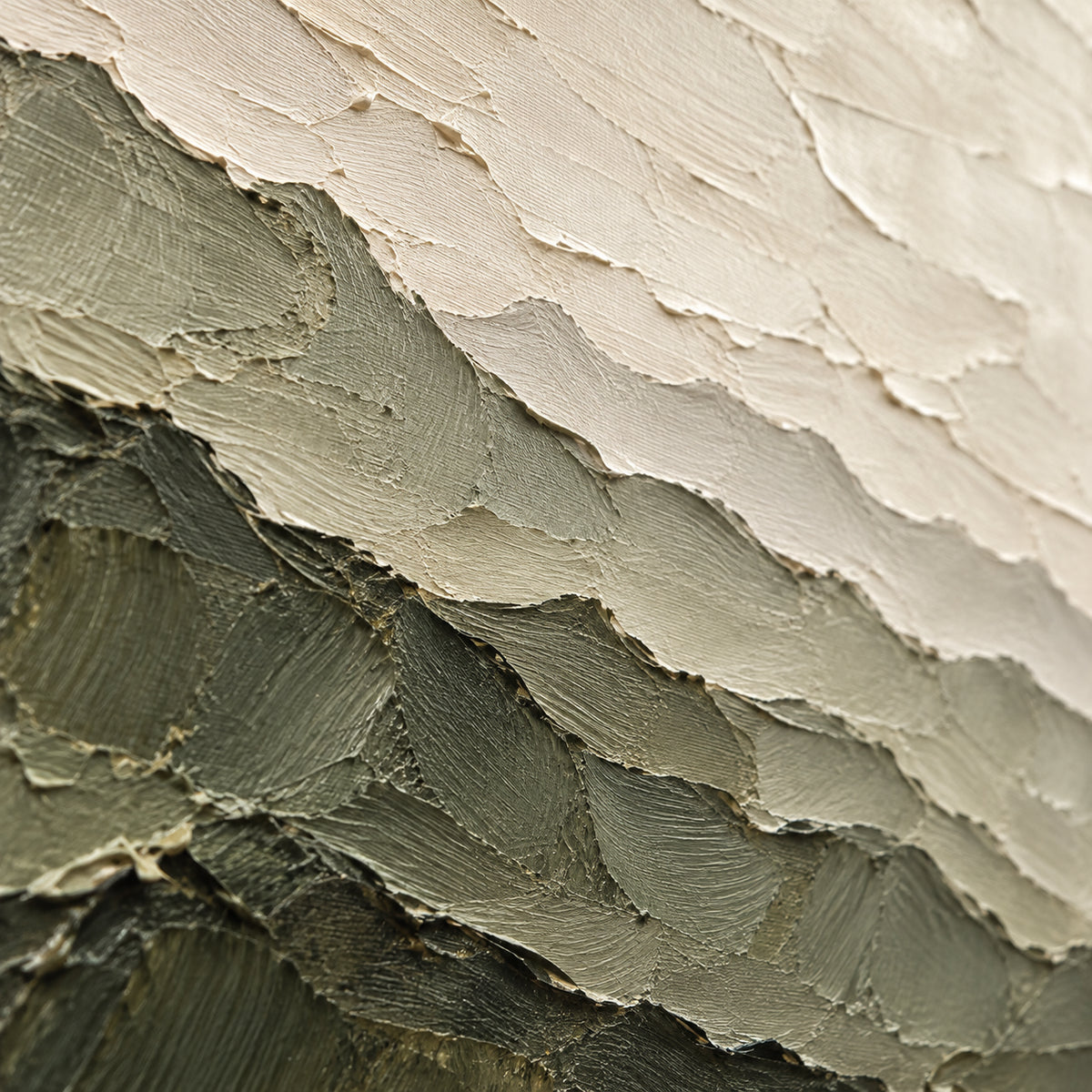 Verdant-Ridge oil painting brushwork and impasto detail photographed from an oblique side angle