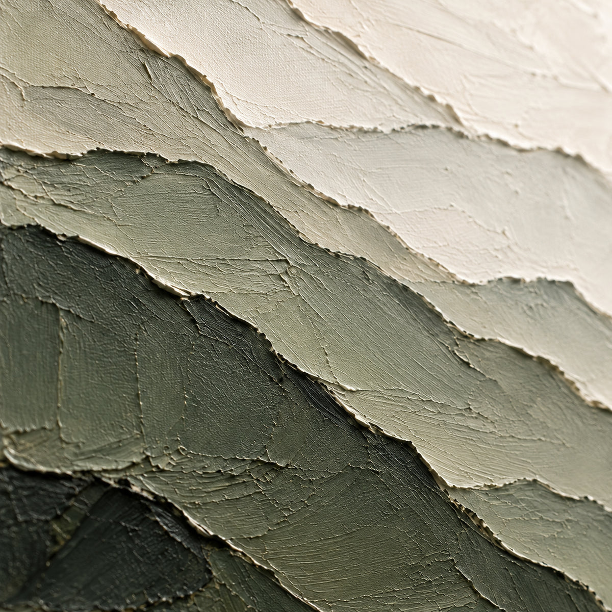 Verdant-Ridges oil painting brushwork and impasto detail photographed from an oblique side angle