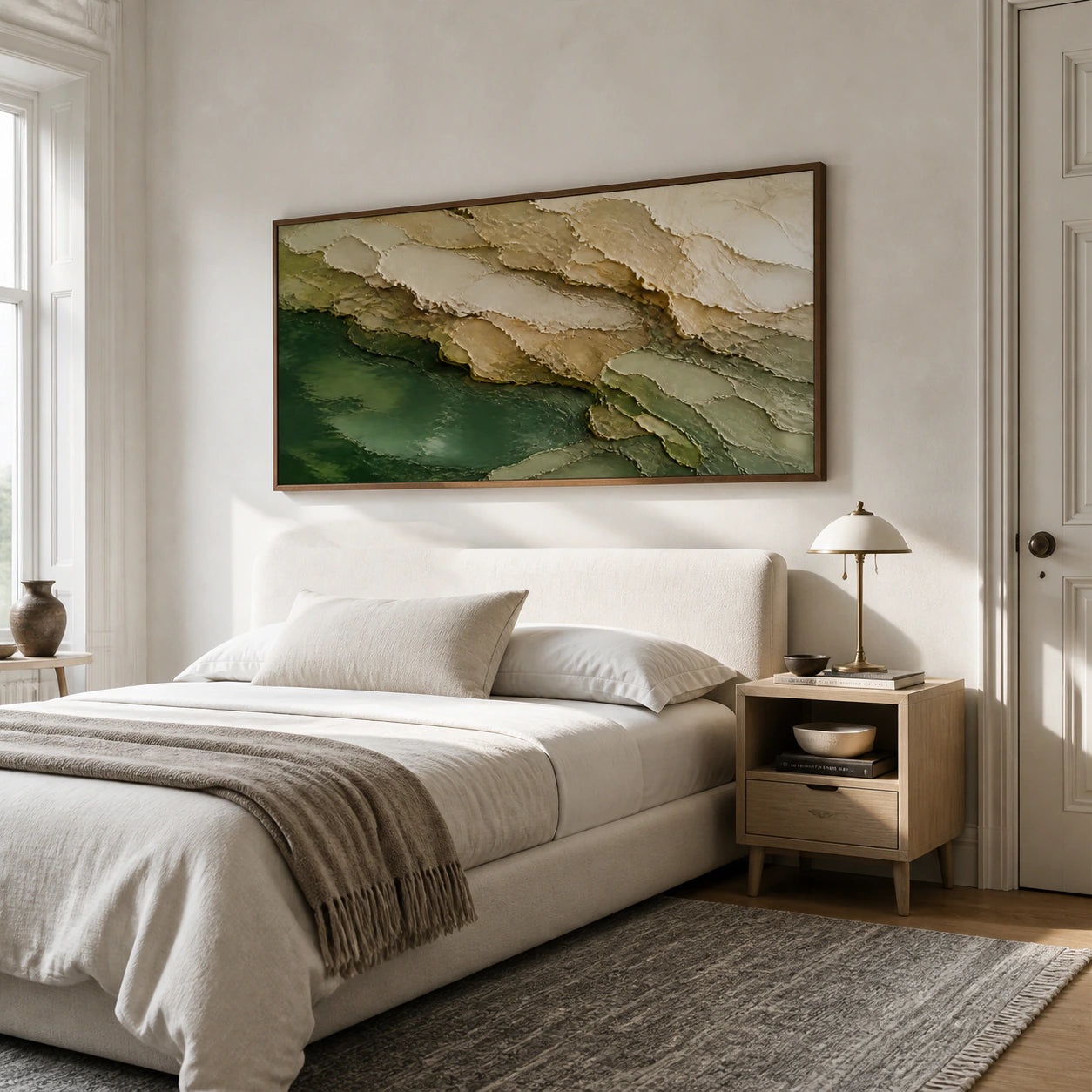 Verdant-Strata above a calm bed in a quiet, naturally lit bedroom.