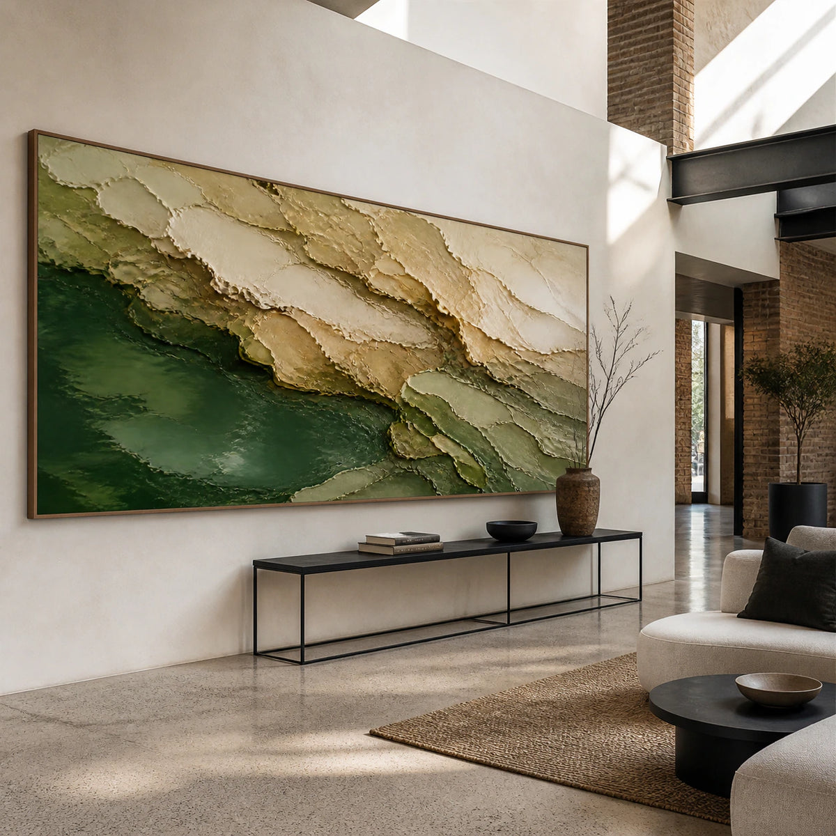 Verdant-Strata at gallery scale in a bright, spacious foyer.