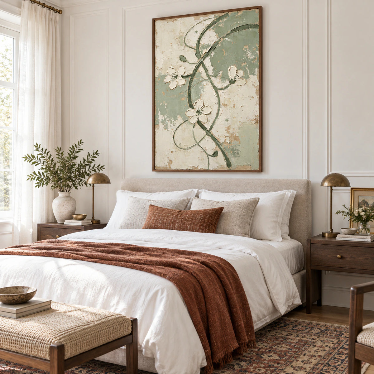 Verdant-Trace bringing a soft botanical presence to a quiet bedroom.