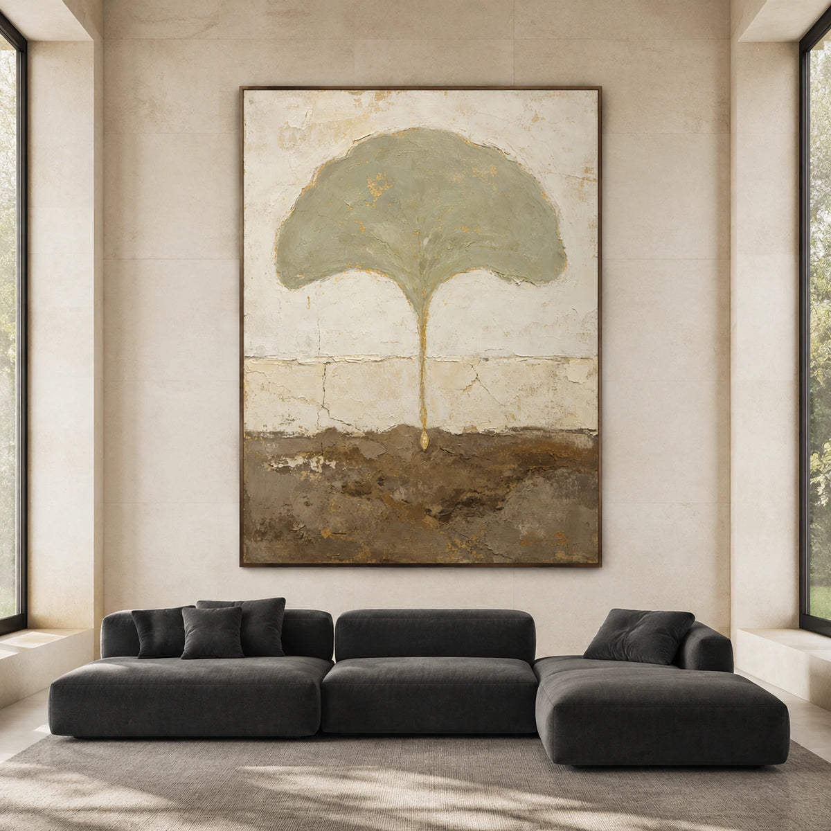 Verdigris-Canopy displayed at large scale, straight-on in a bright architectural living space.