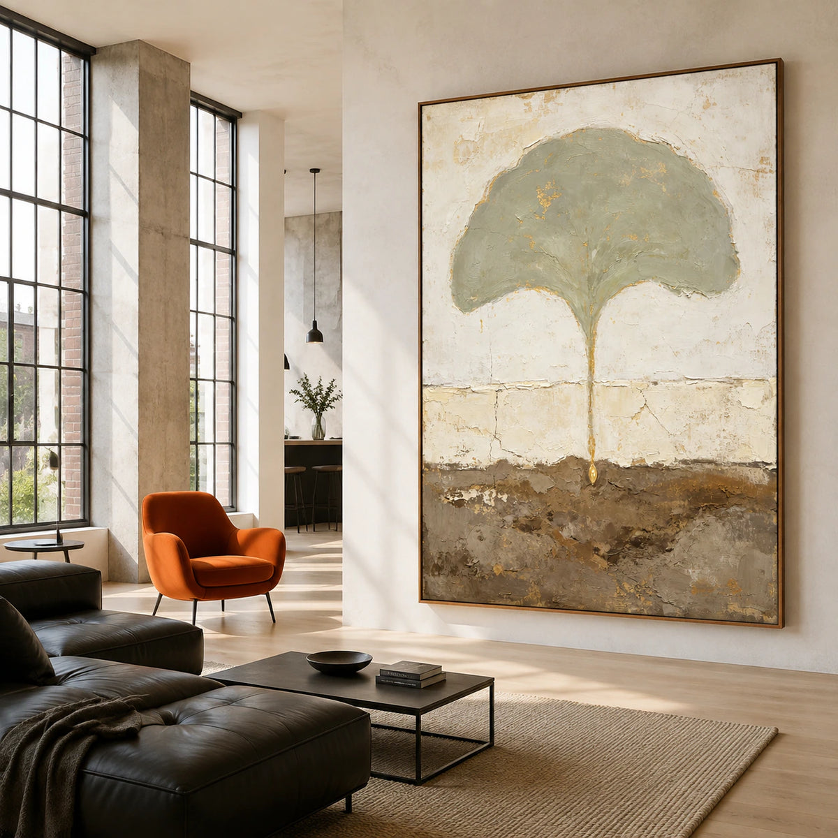 Verdigris-Canopy in an expansive, light-filled hospitality loft interior.