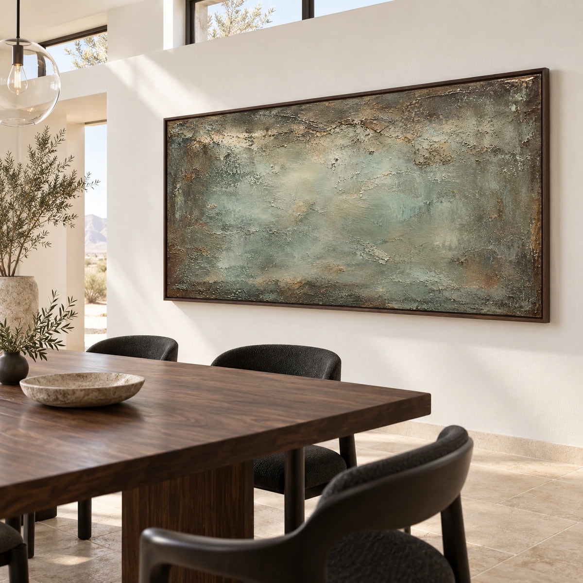 Verdigris-Drift above a refined dining setting in daylight.