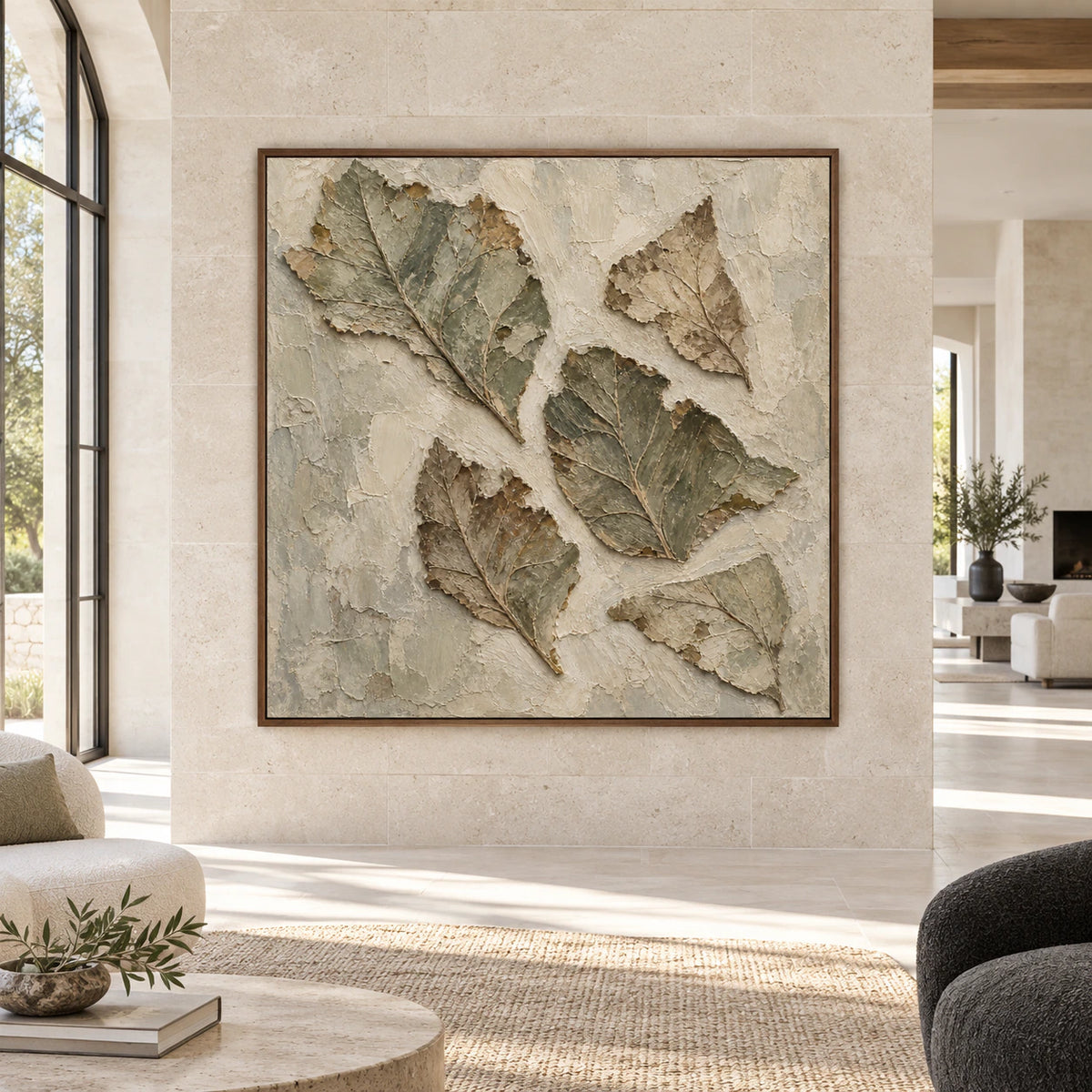 Verdigris-Relief displayed at large scale in a bright, expansive architectural living space.