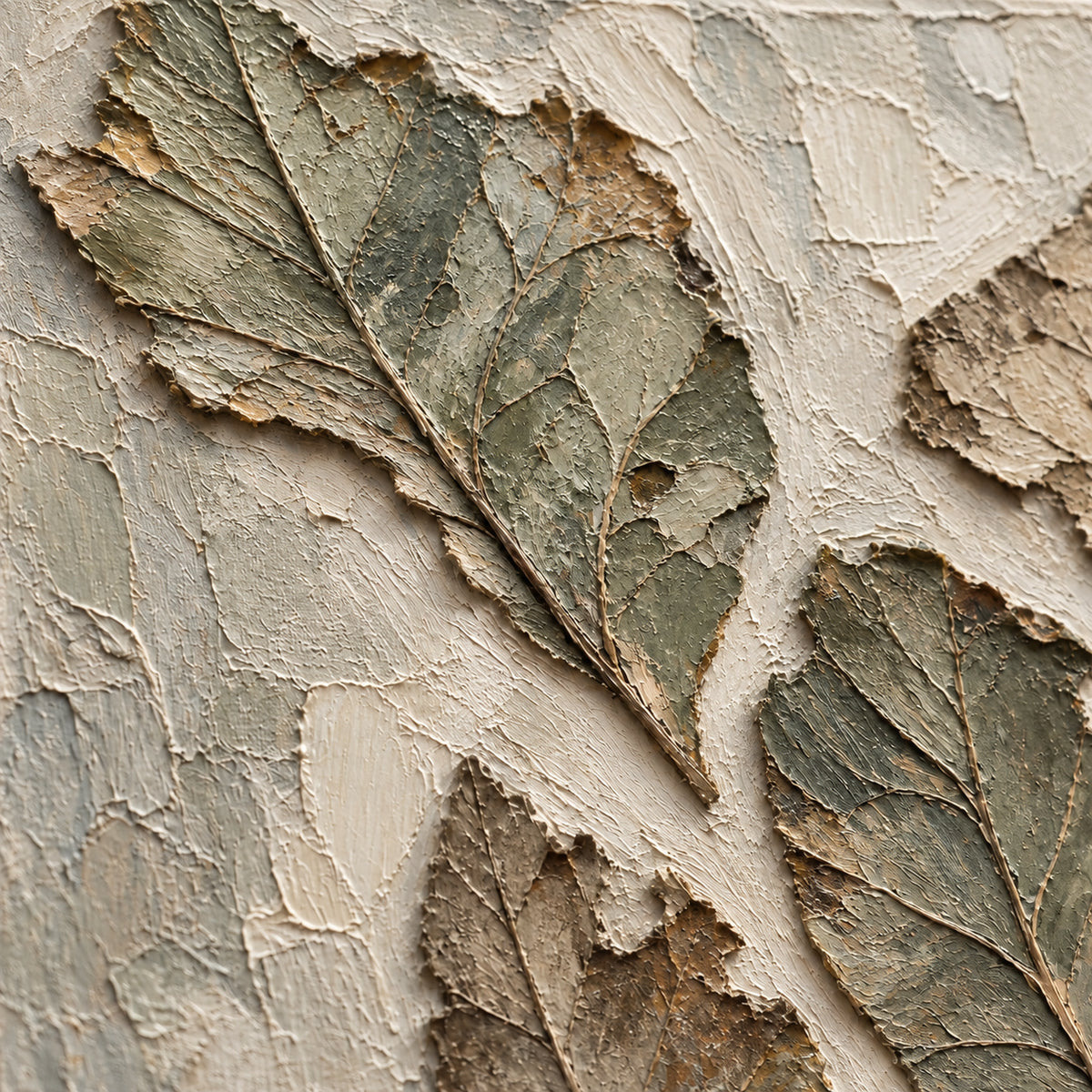 Verdigris-Relief oil painting brushwork and impasto detail photographed from an oblique side angle