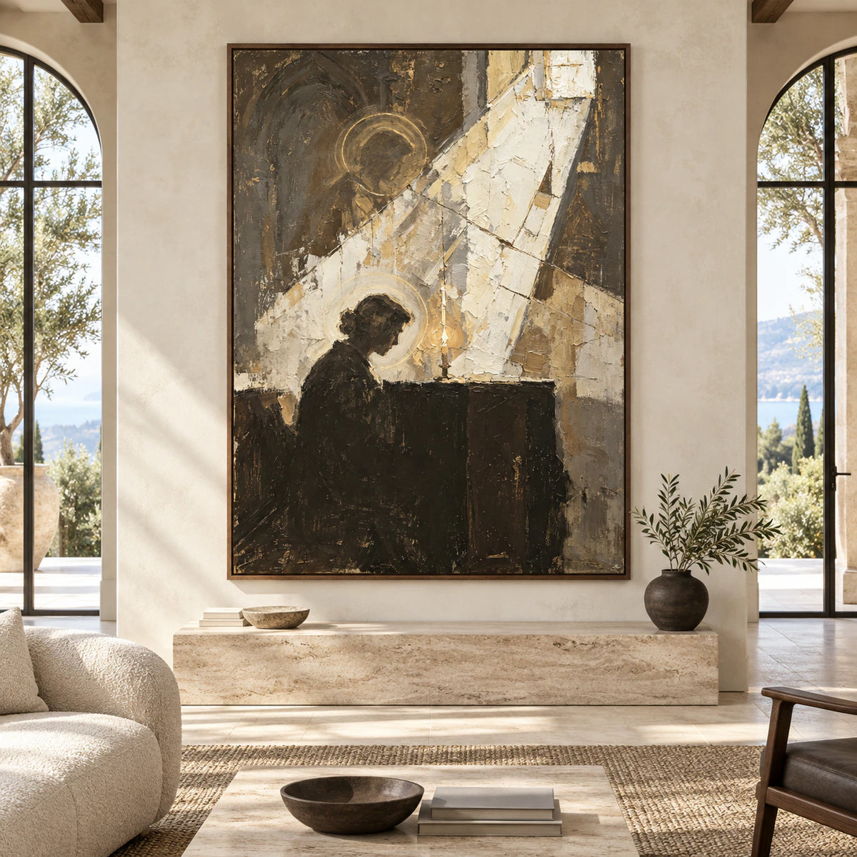 Vesper-Icon displayed at large scale on a gallery wall in a spacious straight-on interior.