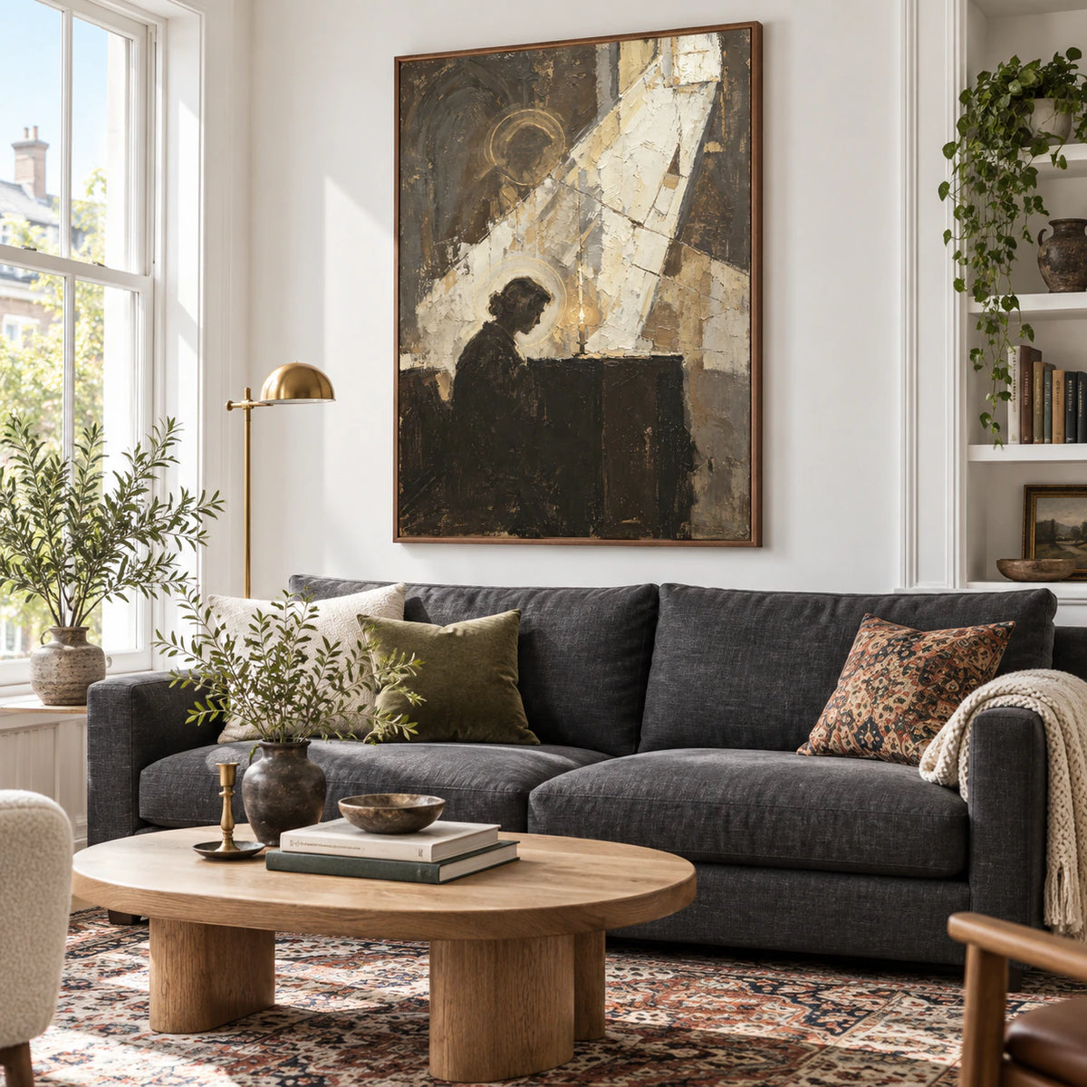Vesper-Icon above a sofa in a bright contemporary living room.