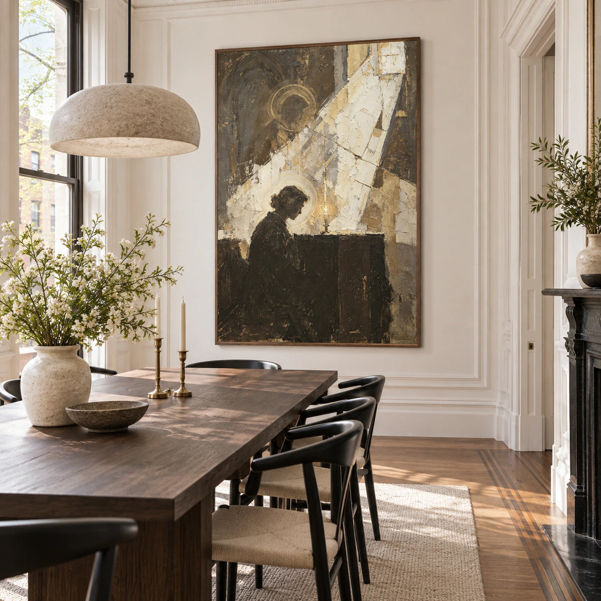 Vesper-Icon as the focal artwork in a refined daylight dining room.