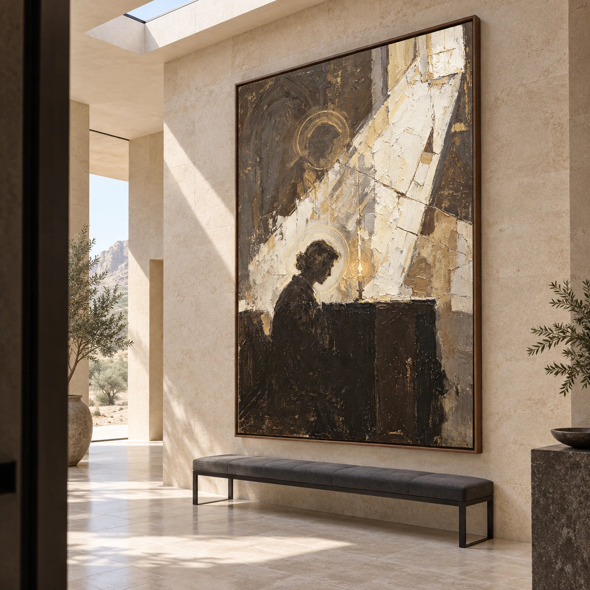 Vesper-Icon at gallery scale in a sculptural entry foyer.