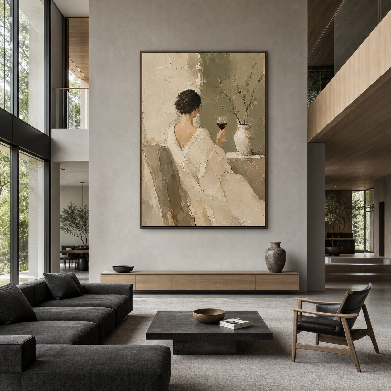 Large Vesper-Repose artwork presented straight-on in a bright, spacious contemporary salon.