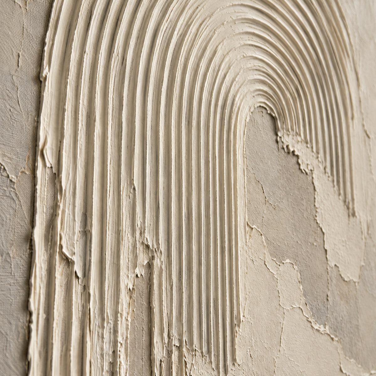 Vestige-Arc oil painting brushwork and impasto detail photographed from an oblique side angle