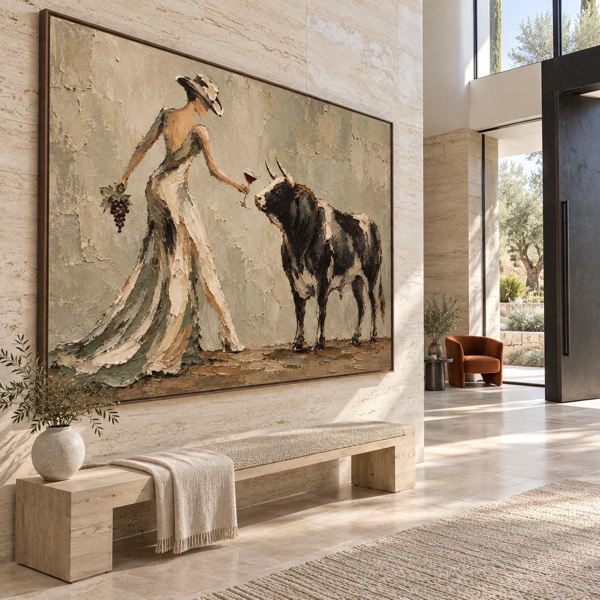 Vine-Encounter presented at gallery scale in a bright stone foyer.