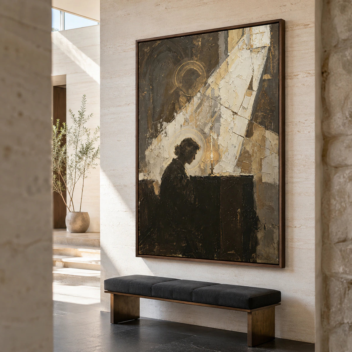 Votive-Silhouette installed at gallery scale in a bright, spacious foyer.