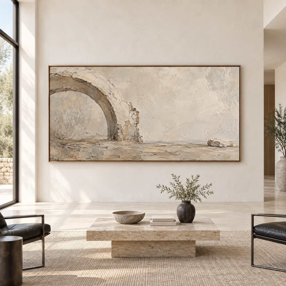 Weathered-Arc displayed large and straight-on in a bright expansive interior.