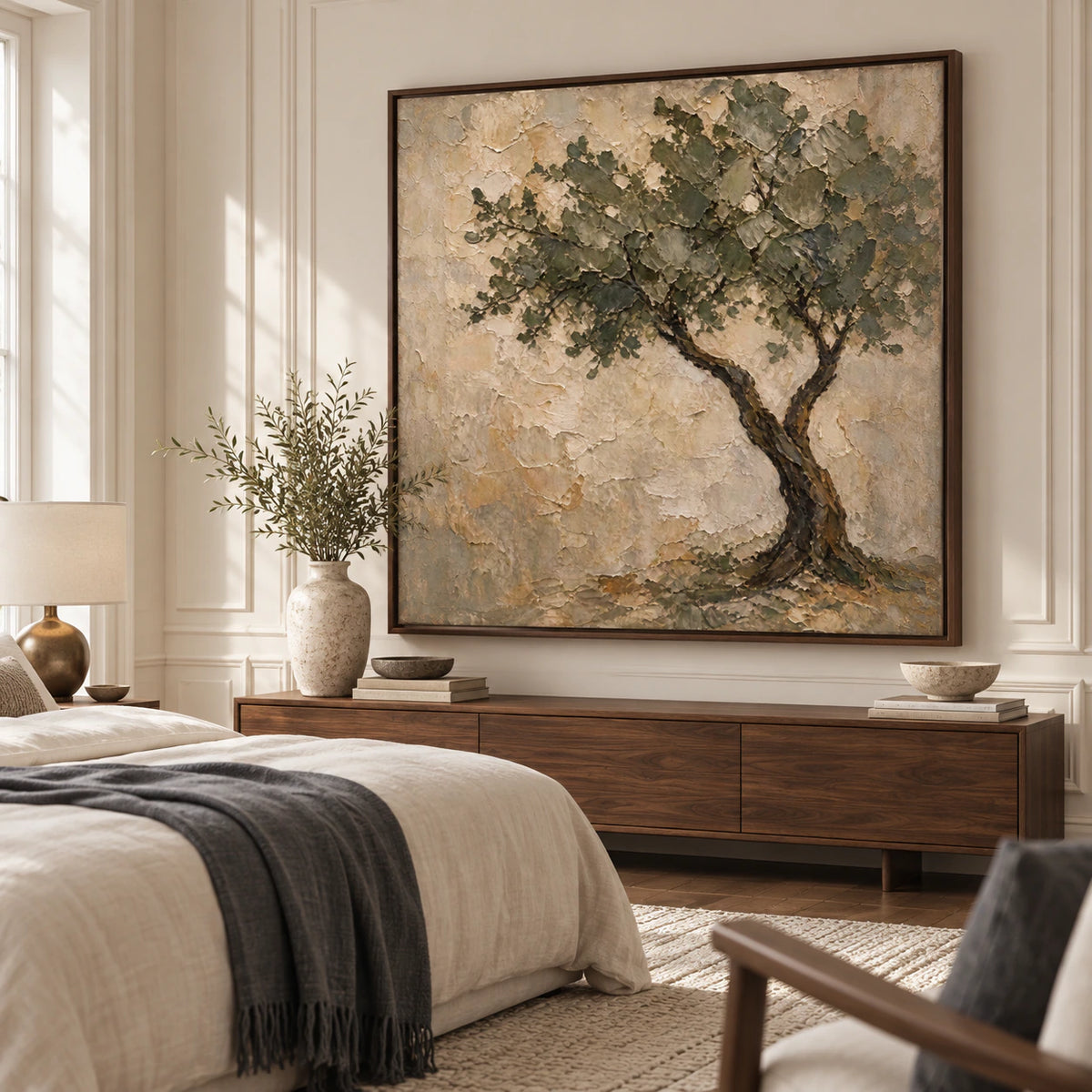 Weathered-Canopy installed above a quiet bedroom console in soft morning light.