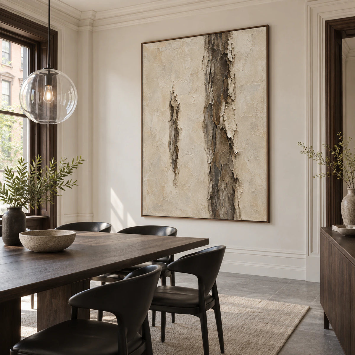 Weathered-Column displayed above a refined dining setting in natural daylight.