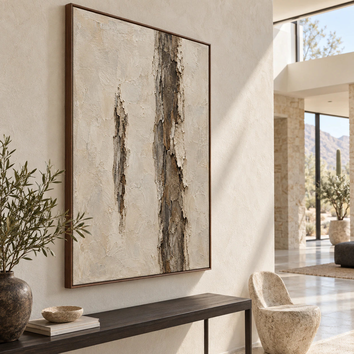 Weathered-Column presented at gallery scale in an open foyer.