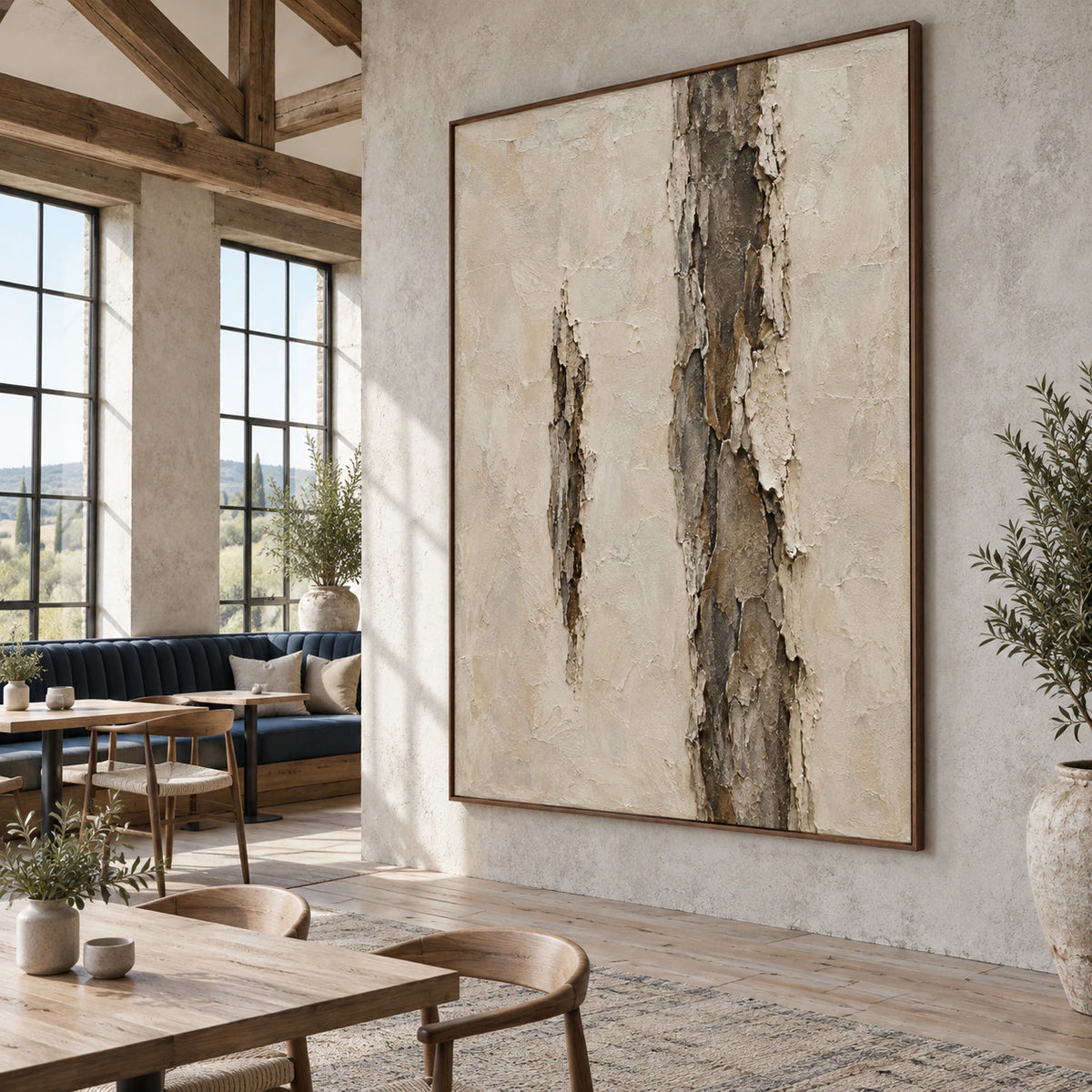 Weathered-Column featured in a bright expansive loft hospitality interior.