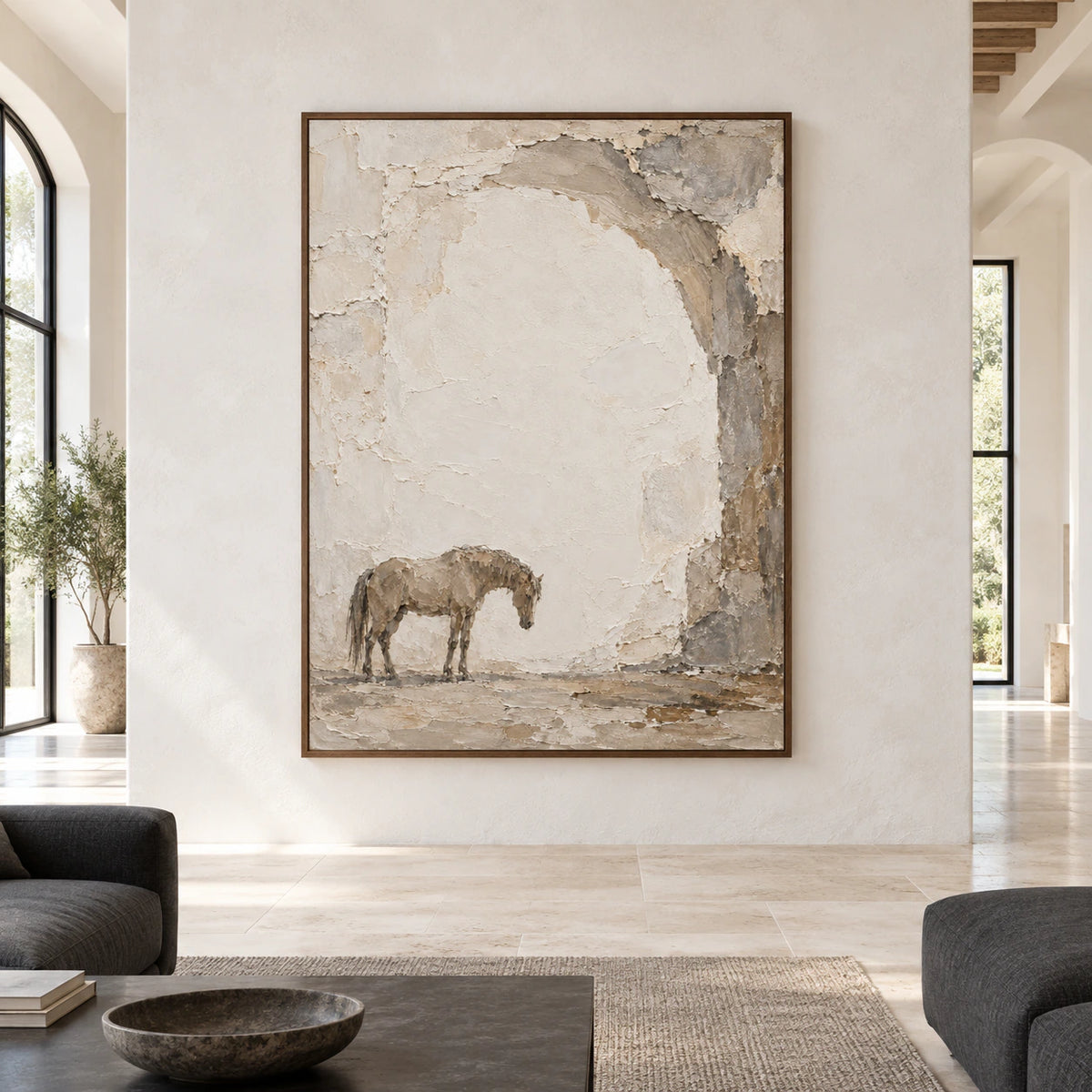 Weathered-Companion displayed at large scale, straight-on, in a bright expansive architectural living space.