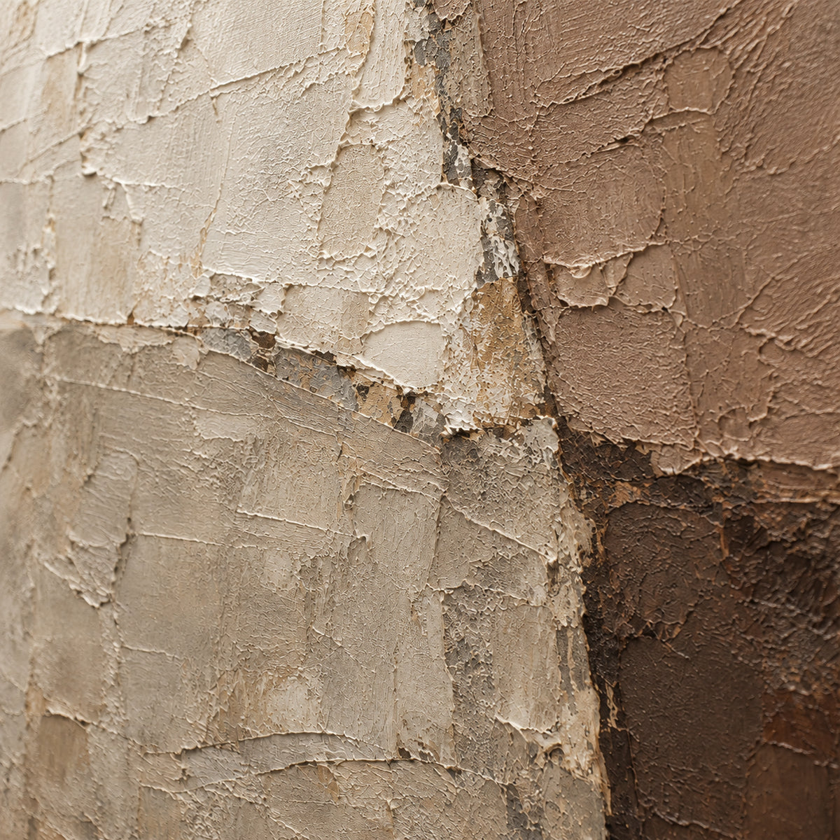 Weathered-Contour oil painting brushwork and impasto detail photographed from an oblique side angle