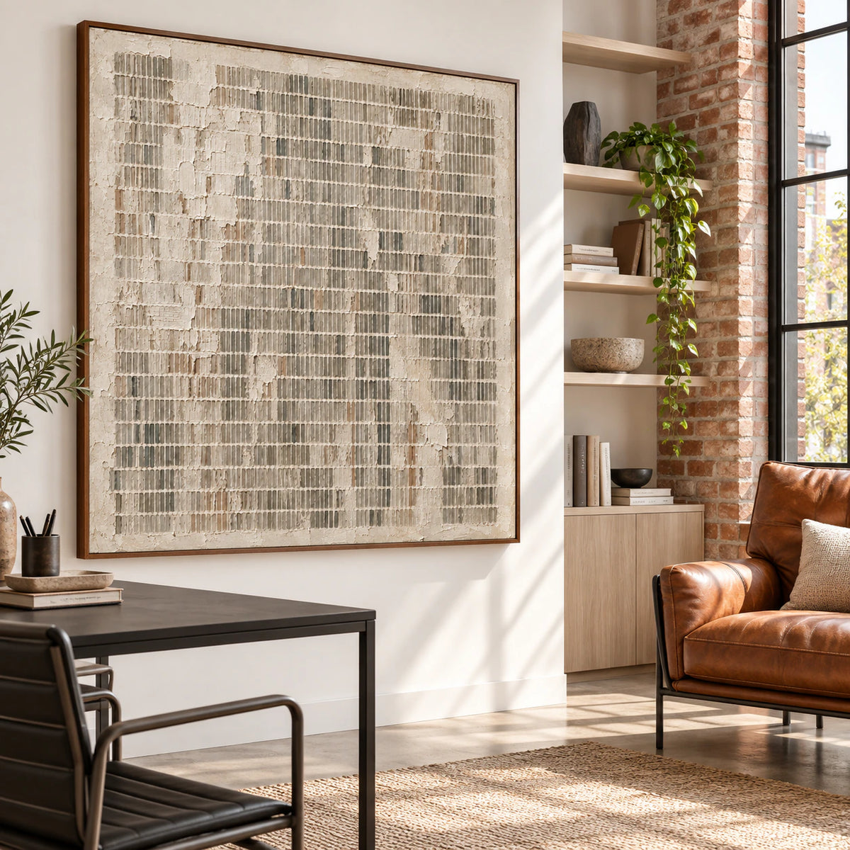 Weathered-Index anchoring an airy home office reading space.