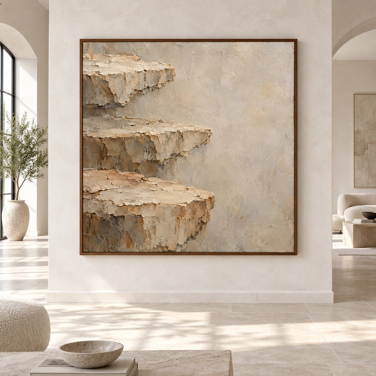 Weathered-Ledge displayed large and straight-on in a bright, spacious architectural interior.