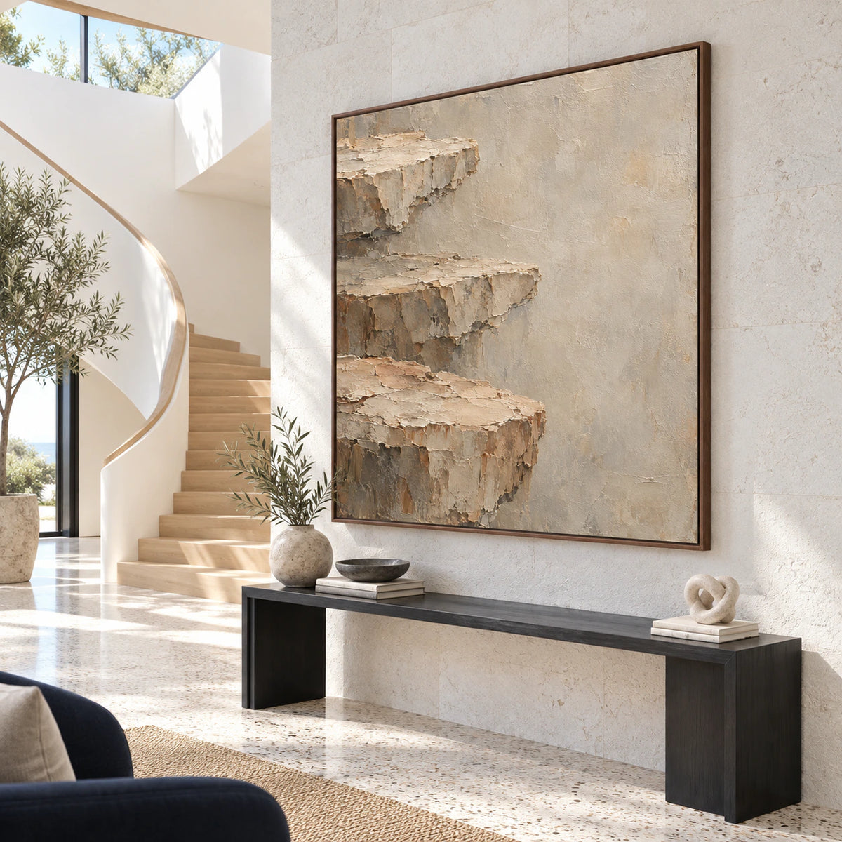 Weathered-Ledge presented at gallery scale in a bright foyer.