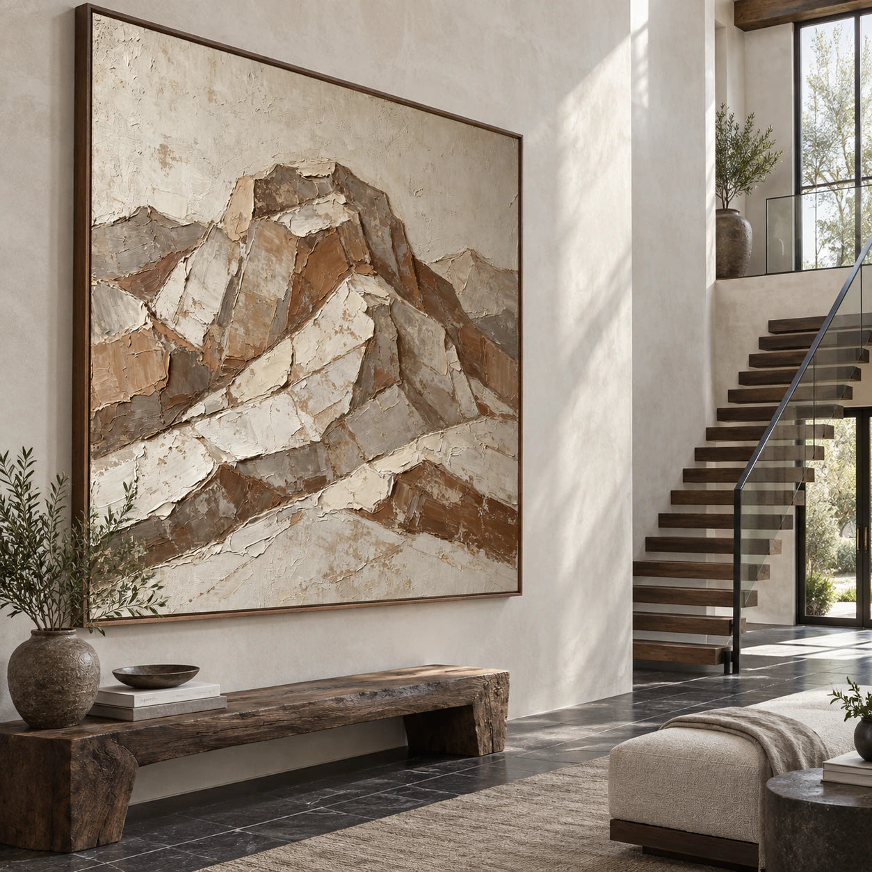 Weathered-Ridge at gallery scale in a bright foyer.