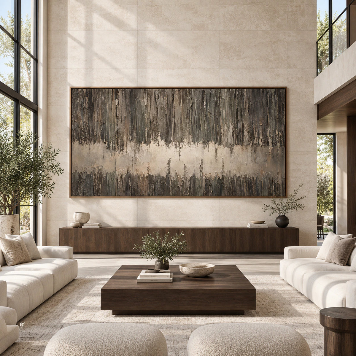 Weathered-Threshold displayed at large scale straight-on in an open architectural living space.