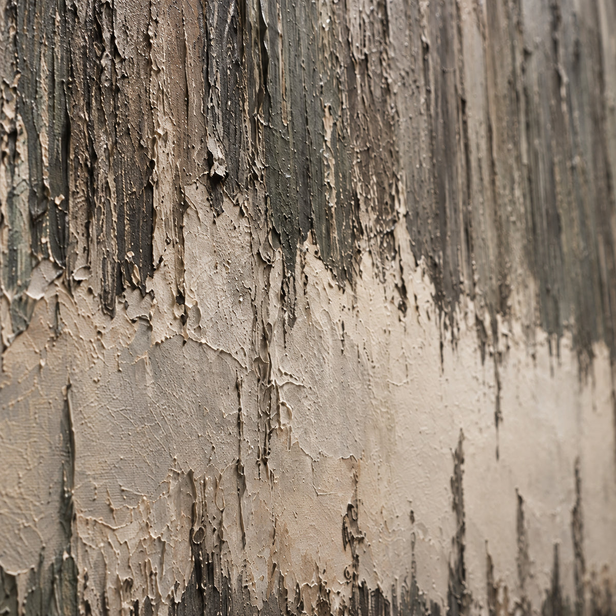 Weathered-Threshold oil painting brushwork and impasto detail photographed from an oblique side angle