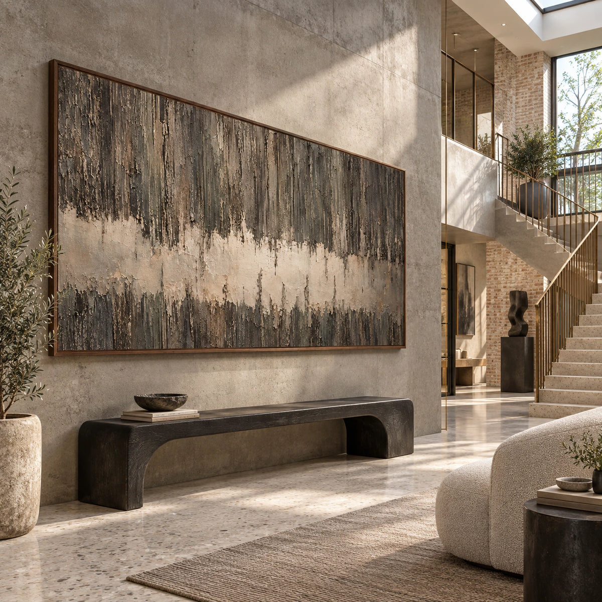 Weathered-Threshold presented prominently in a gallery-scale sunlit foyer.