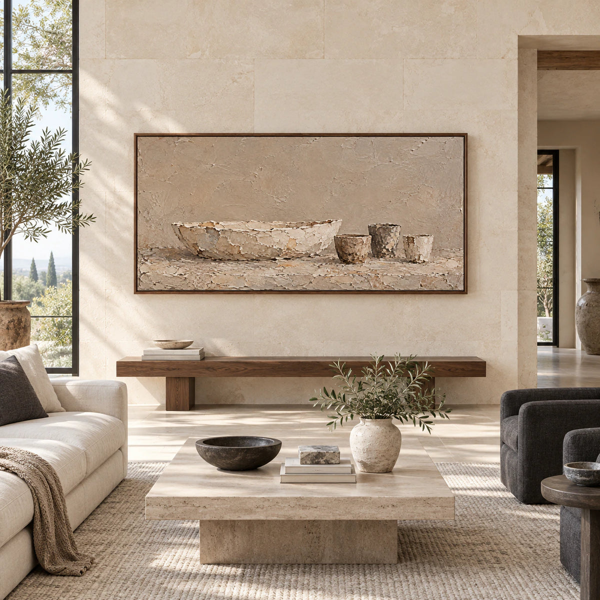 Weathered-Vessels displayed at large scale in a bright architectural living space.