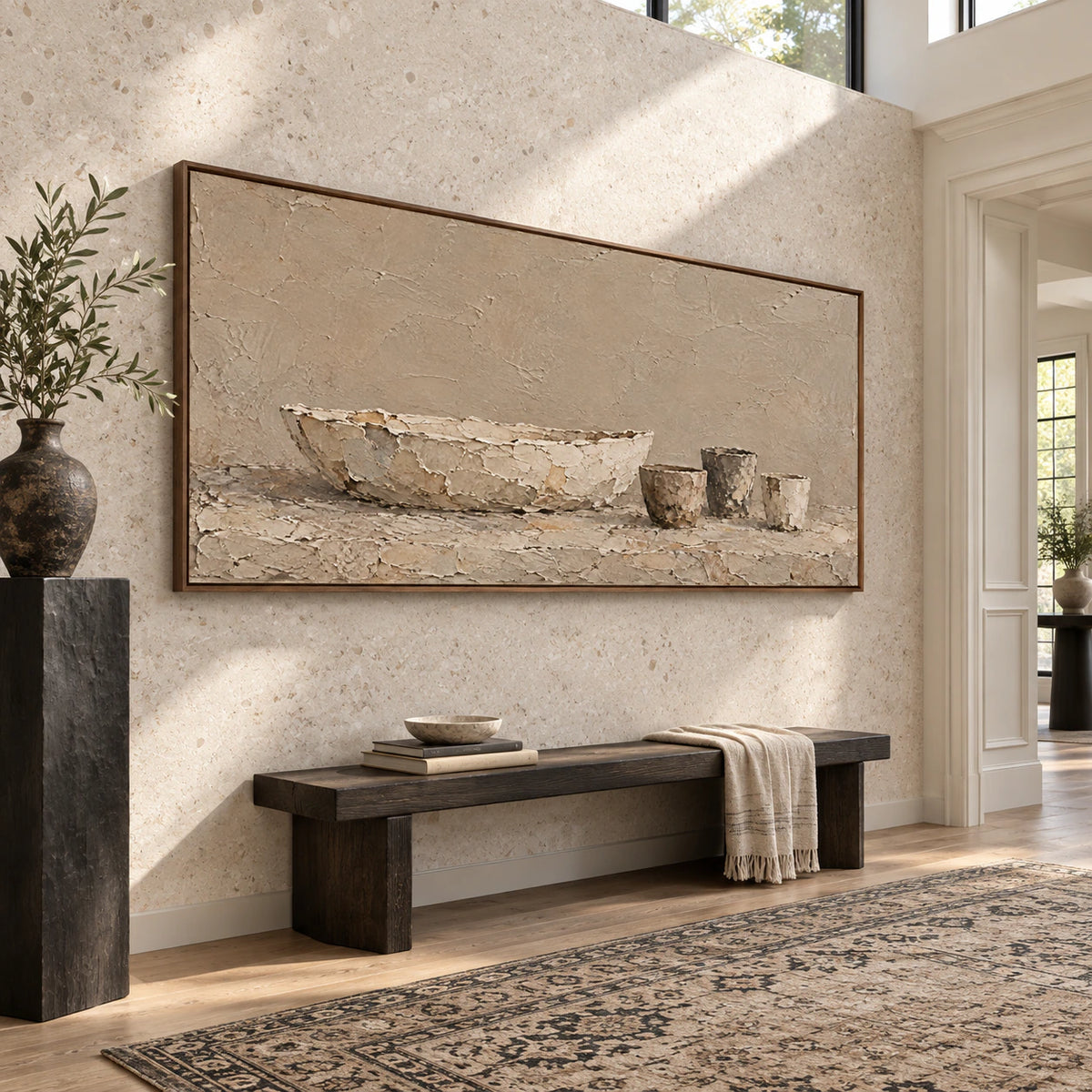 Weathered-Vessels presented at gallery scale in a sunlit foyer.