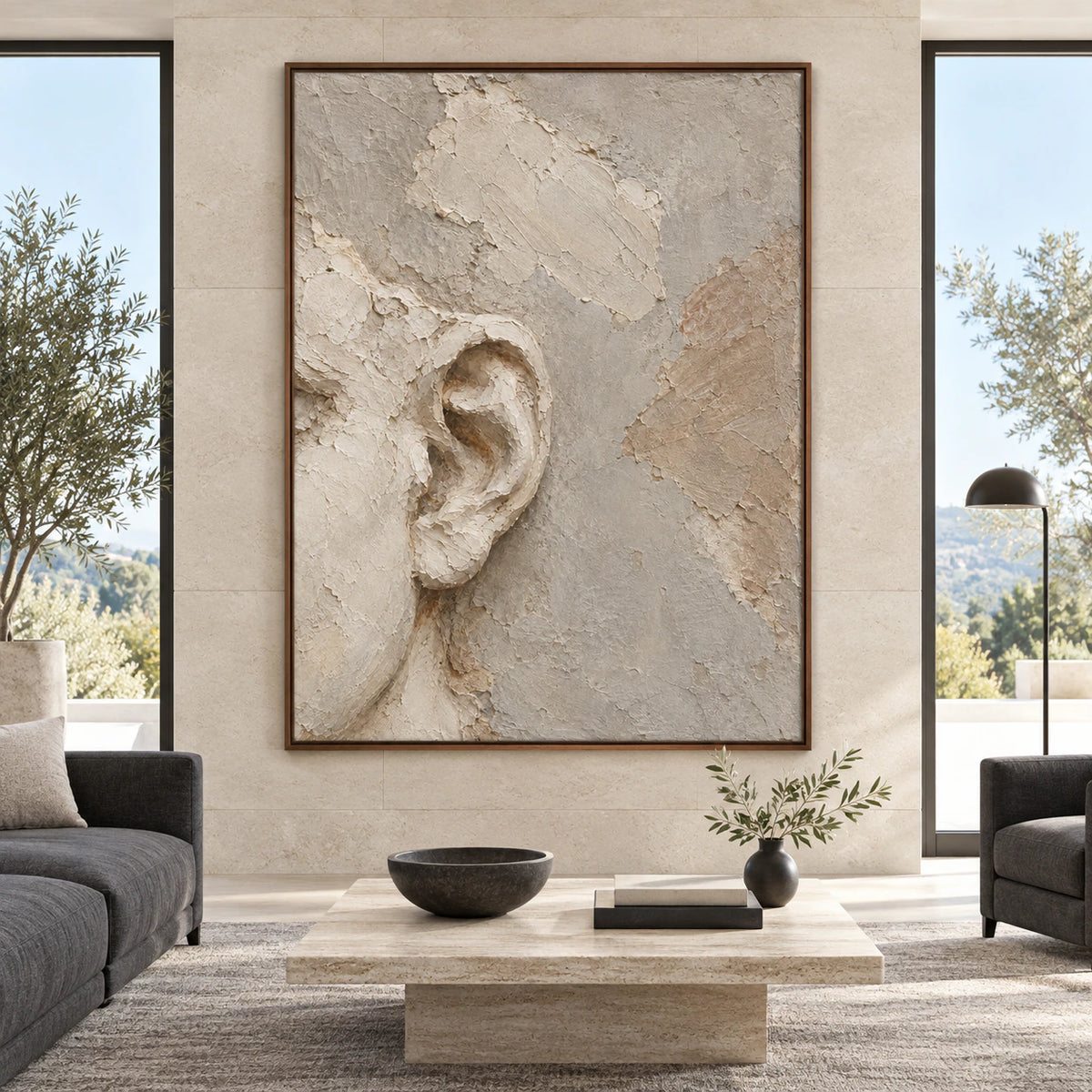 Whispered-Contour displayed at large scale in a bright architectural living space.