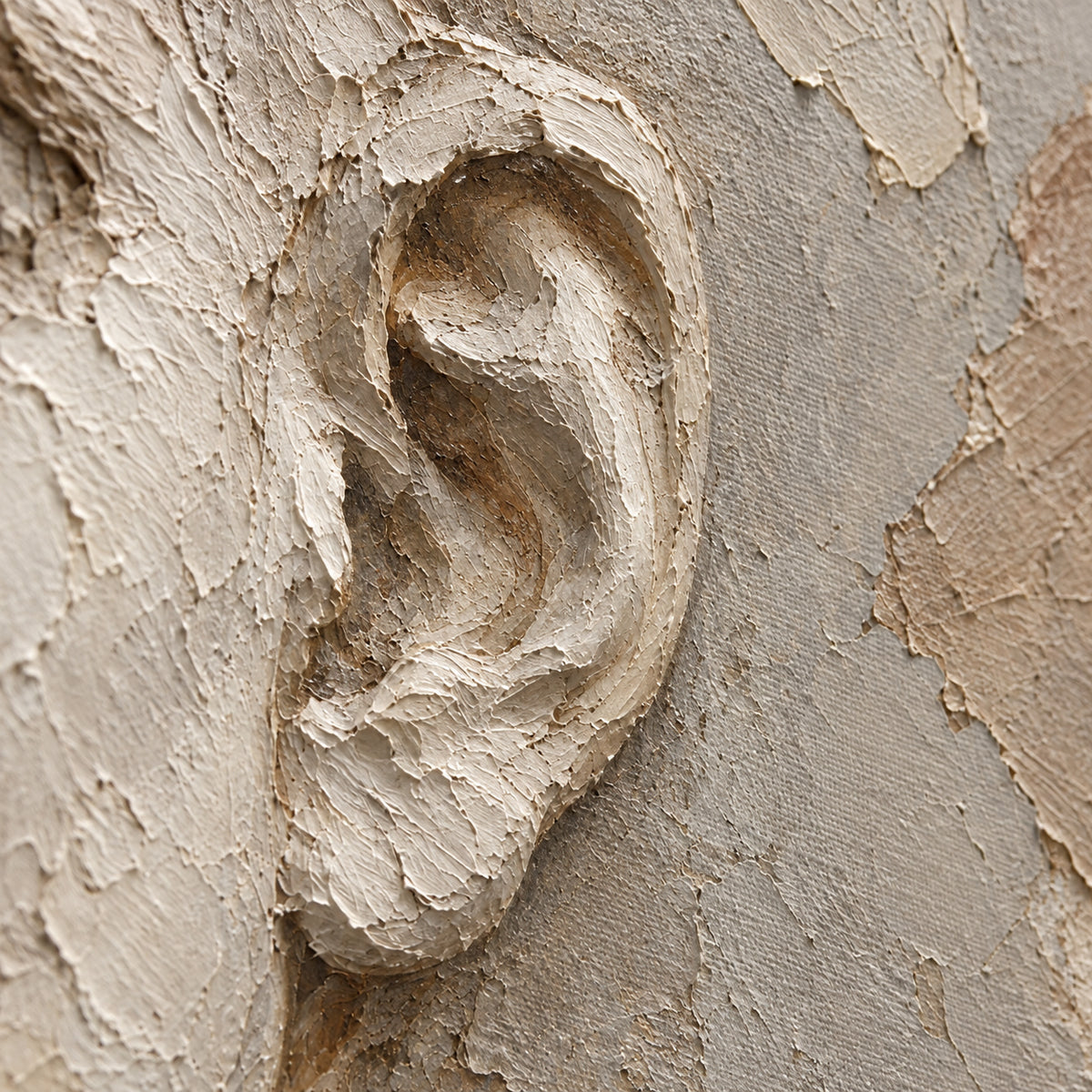 Whispered-Contour oil painting brushwork and impasto detail photographed from an oblique side angle