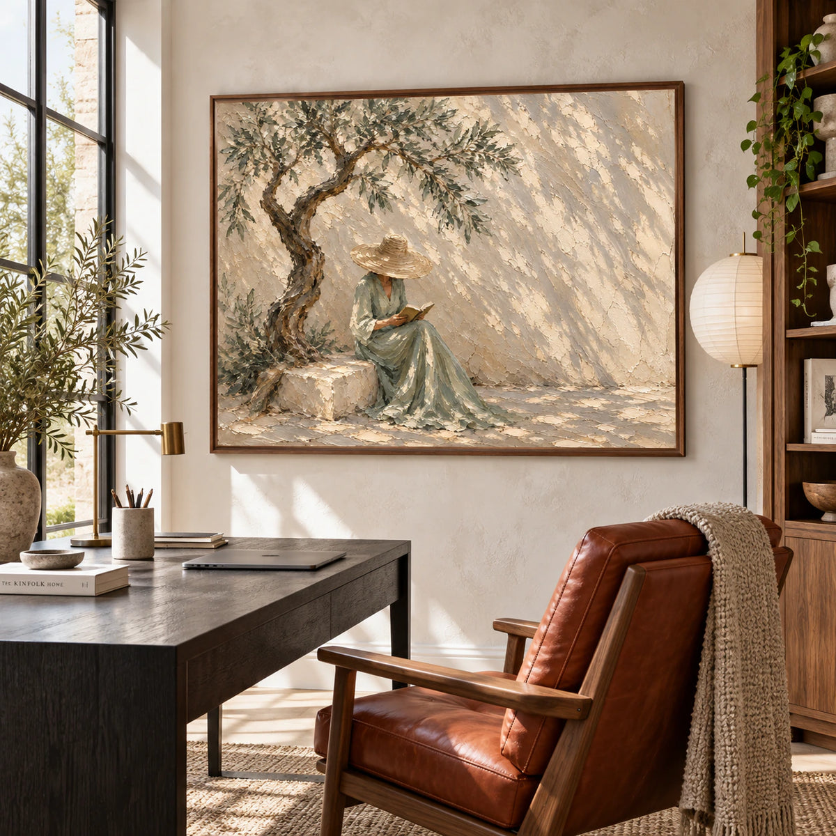 Willow-Interlude anchoring an airy home office reading space.