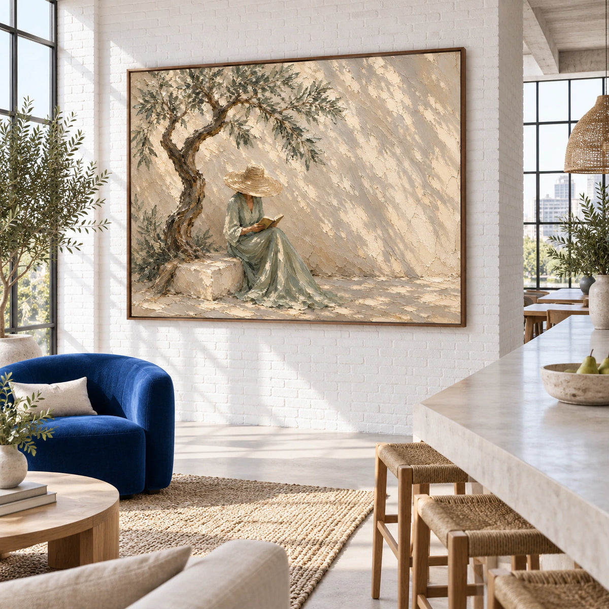 Willow-Interlude as a large focal artwork in an expansive loft hospitality interior.