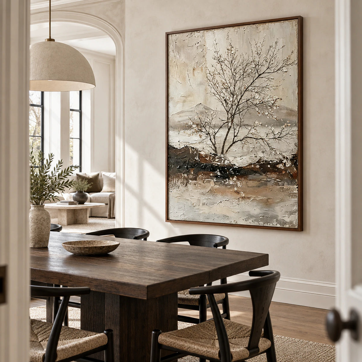 Winter-Contour above a refined dining setting in natural daylight.