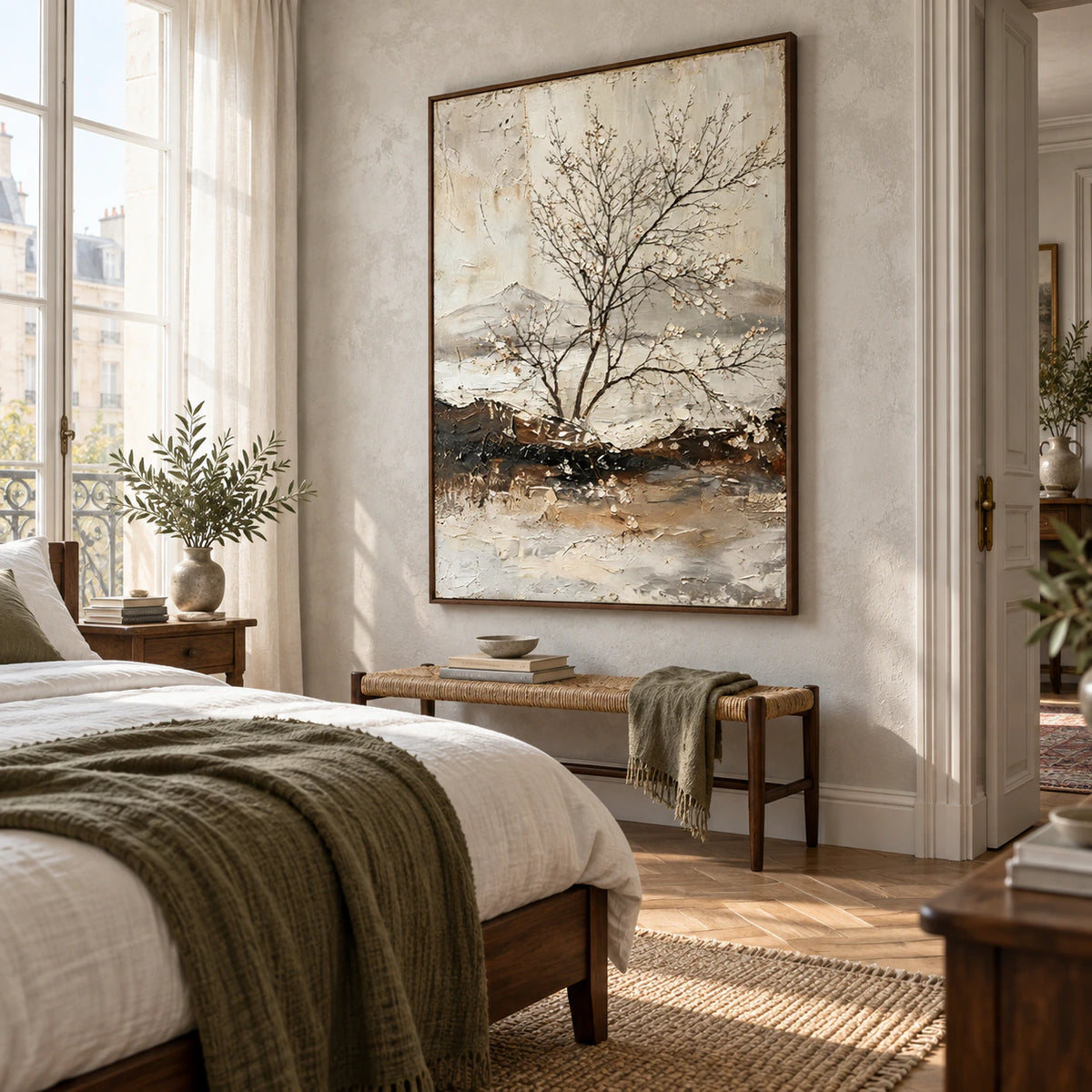 Winter-Contour bringing quiet texture to a serene bedroom.