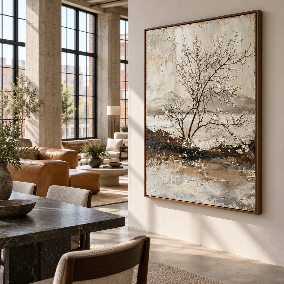 Winter-Contour as a large focal point in an expansive hospitality loft.
